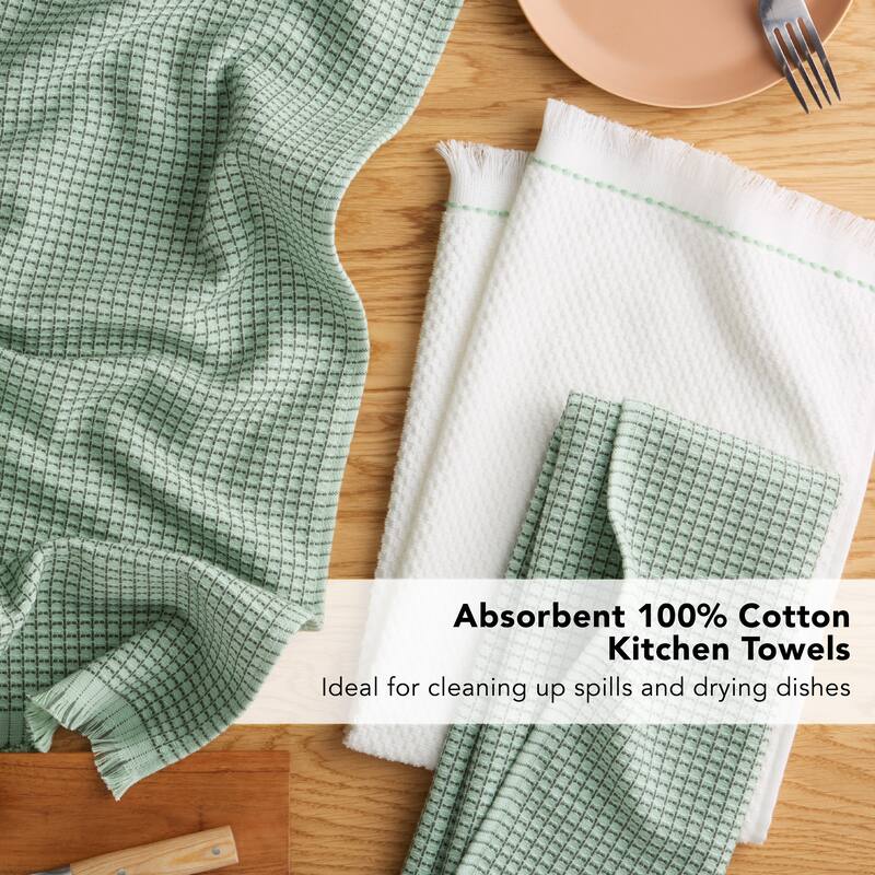 KITCHENAID Gourmet Series Gridlines Kitchen Towels 3-Pack Set, 100% Cotton Absorbent - 18"x28"