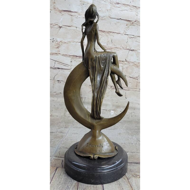 Signed Original Mavchi Venus On The Moon Bronze Sculpture Marble Base Figurine