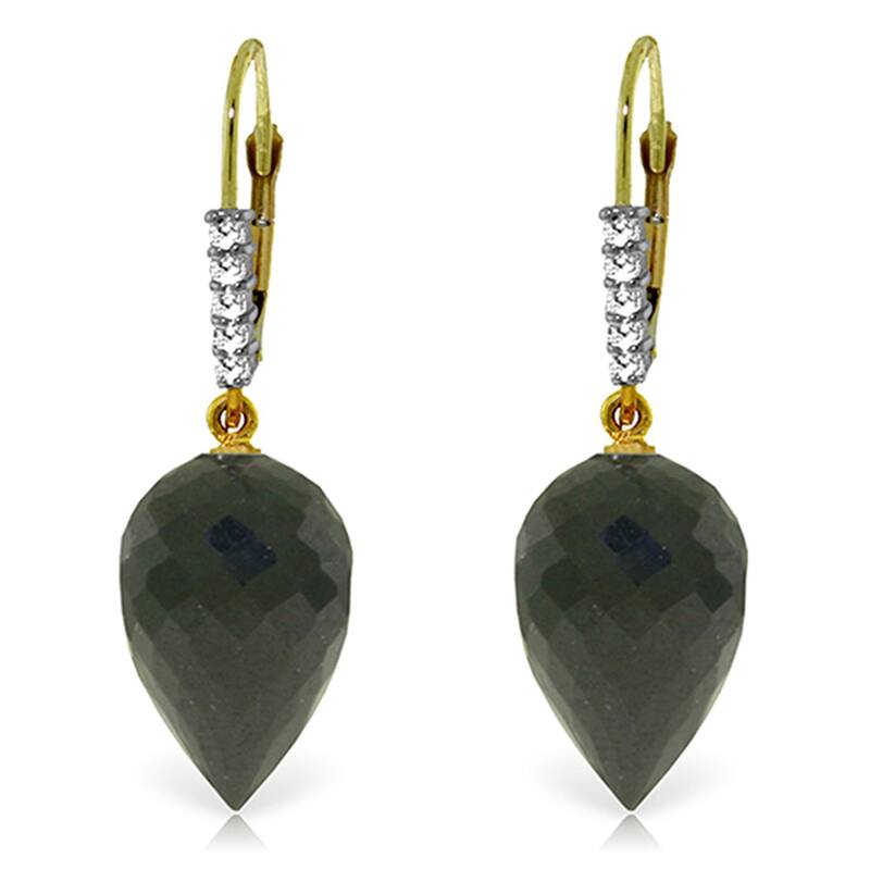 24.65 Carat 14K Solid Gold Briolette Black Spinel Diamond Earrings - Yellow