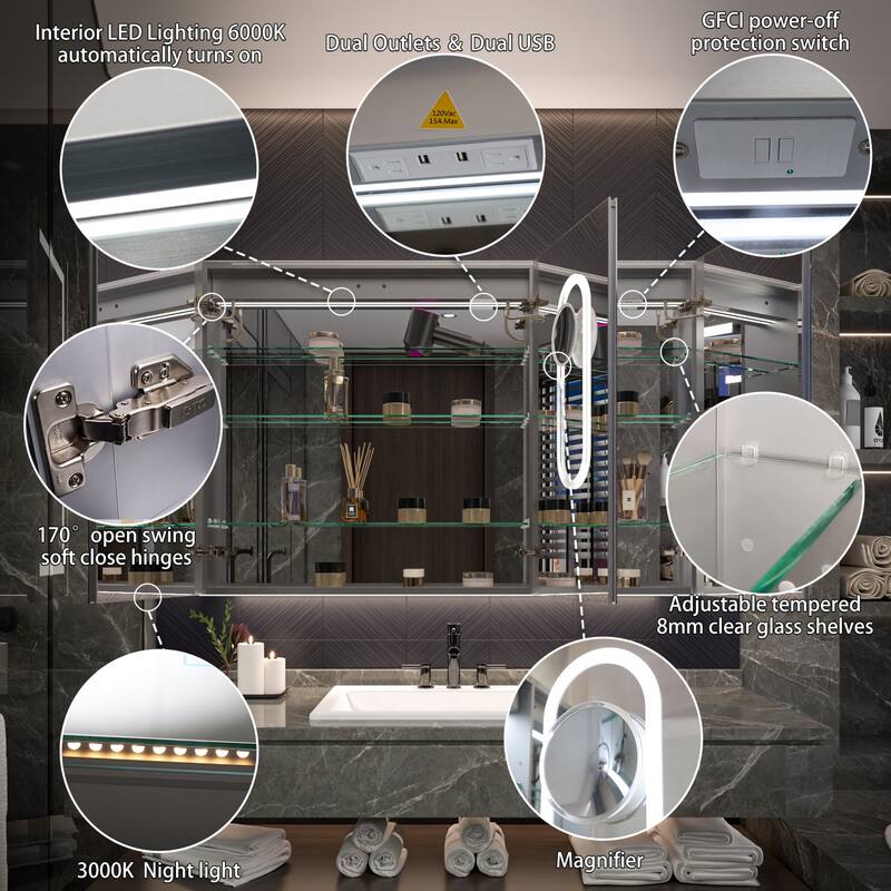 Modland 48"-72"W x 36"H Lighted Bathroom Medicine Cabinet with Backlit & Frontlit Modes,Anti-Fog