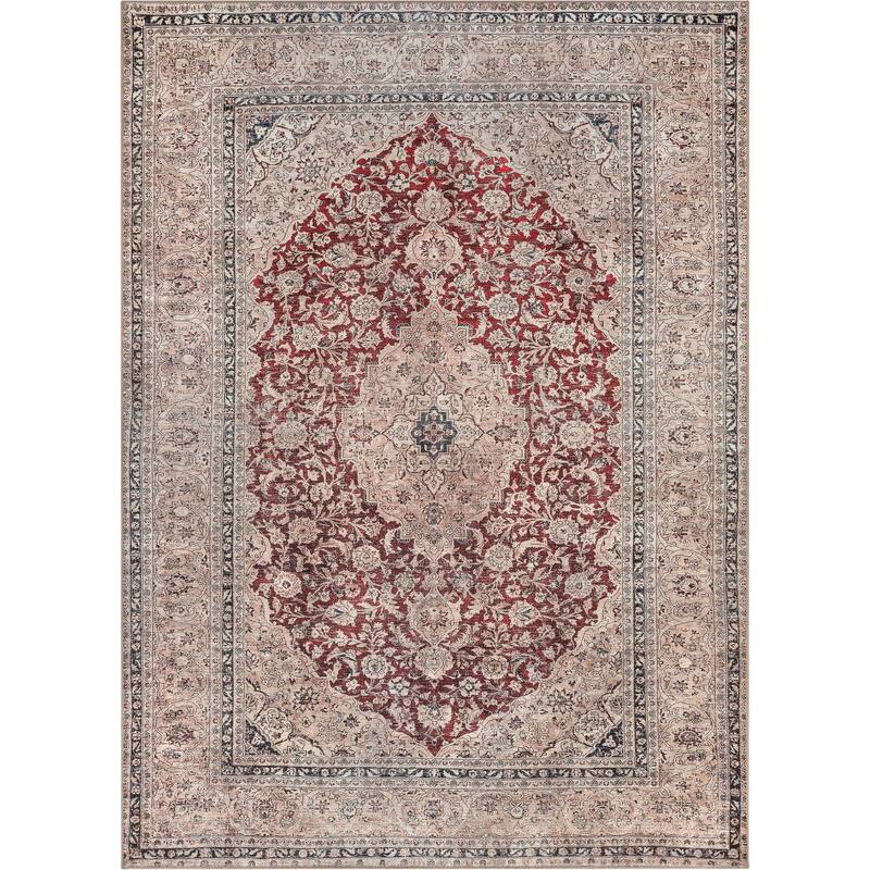 Well Woven Lotus Tonti Vintage Medallion Oriental Washable Area Rug - 7' 10" x 9' 10" - Red - Rectangle