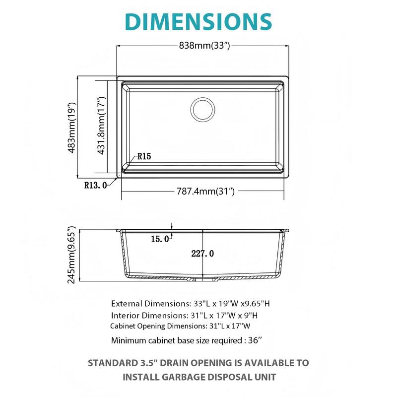 Kitchen Sink - 33" x 19" x 9.65" White Granite Composite Workstation Undermount Single Bowl Kitchen Sink