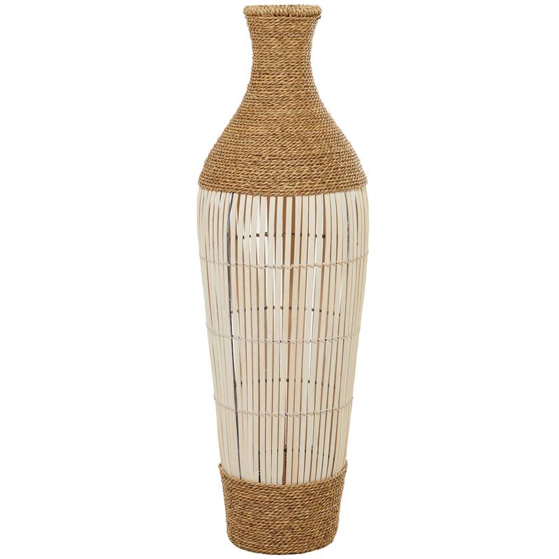 Brown Seagrass Handmade Wrapped Tall Floor Vase with Open Framed Cream Bamboo Center