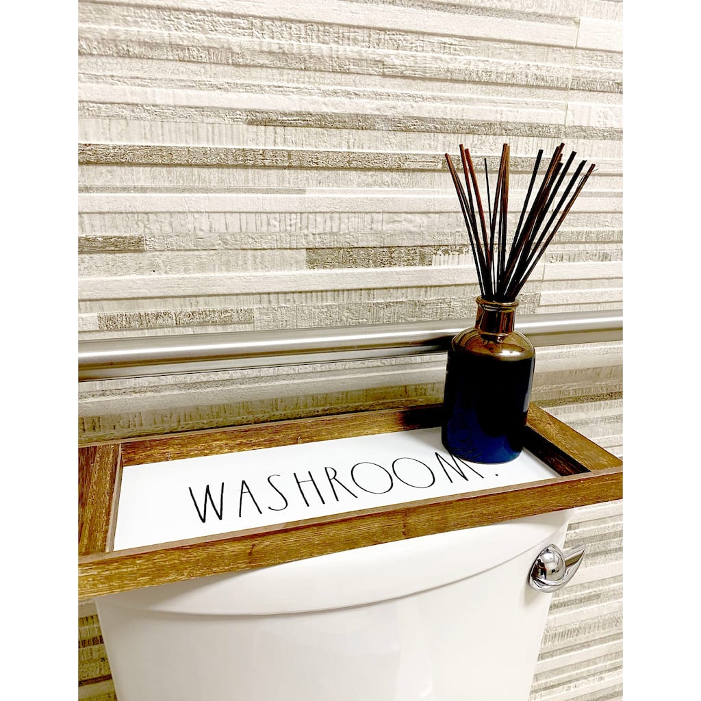 Rae Dunn Bathroom Organizer Tray - Toilet Tank Tray - Dark Wood Tone