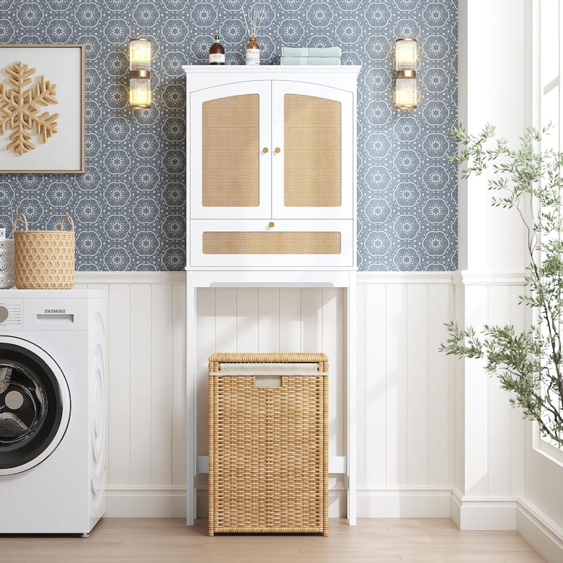 COSTARS Rattan Over Toilet Cabinet: Bathroom Storage with Tilt-Out Cube & Adjustable Shelf
