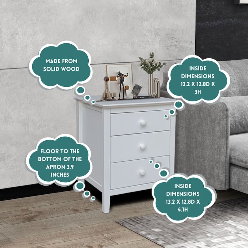 International Concepts Solid Wood Bedroom Nightstand with 3 Drawers