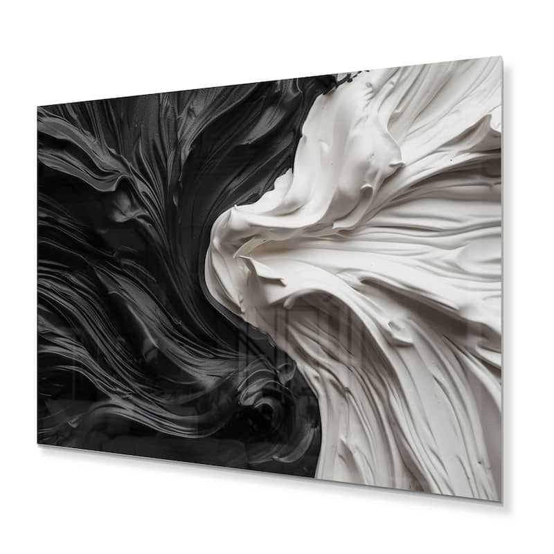 Designart "Black White Marbled Dreamscape V" Modern Geometric Metal Wall Art