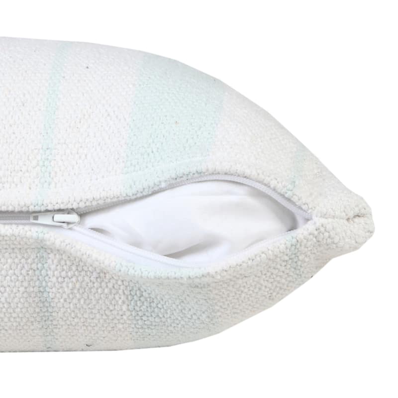 Handwoven Geometric Striped Cotton Throw Pillow Cover - 20" - Sky Blue and White