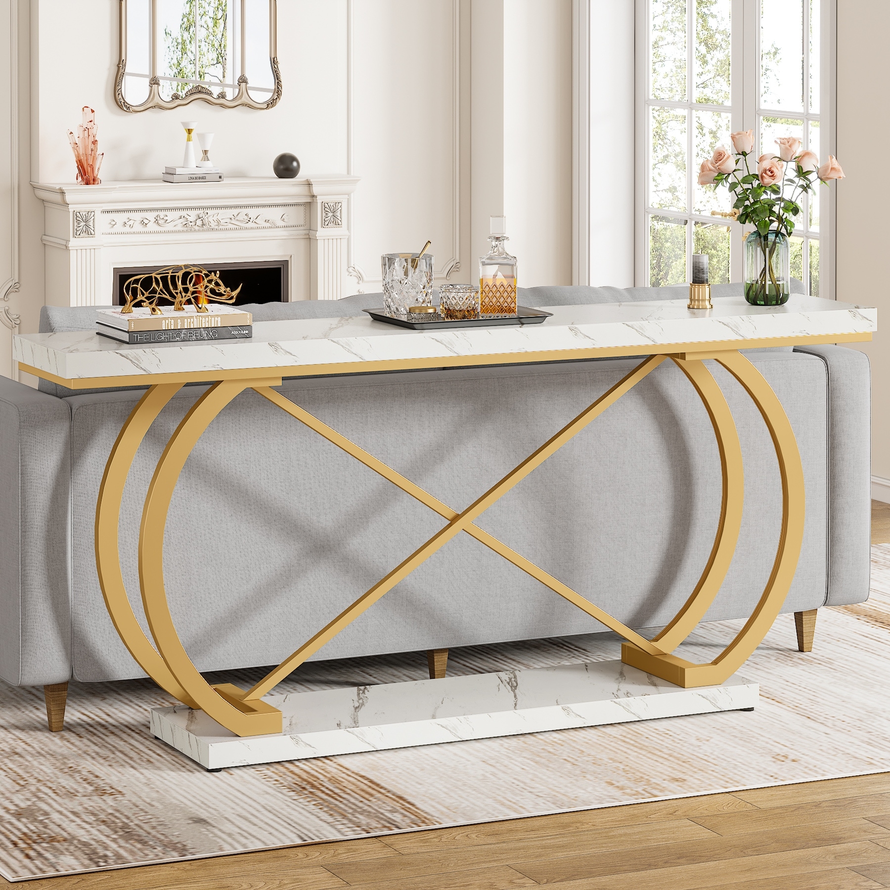 White and rose gold console hot sale table