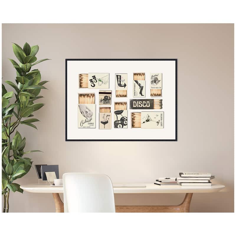 Kate and Laurel Vintage Matchboxes Neutral Black and Beige by Honey Island Studio Framed Canvas Wall Art Print