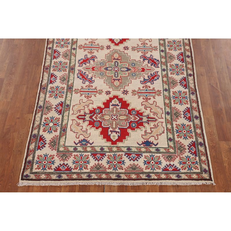 Geometric Kazak Oriental Accent Rug Hand-Knotted Wool Carpet - 3'11" x 5'11"