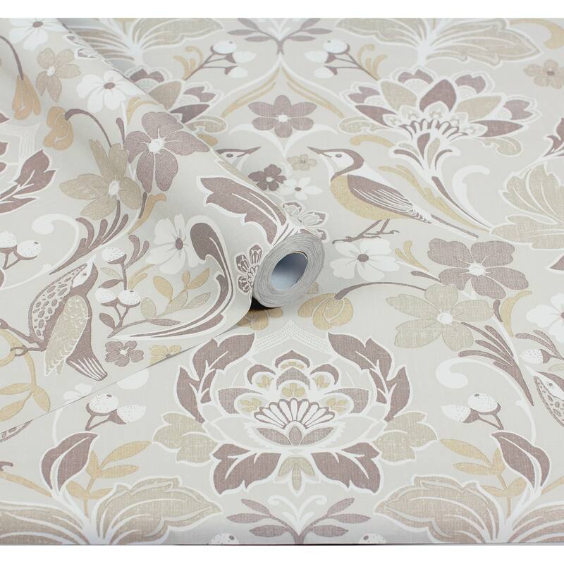 Arthouse Birdy Neutral Nuthatch Floral Wallpaper