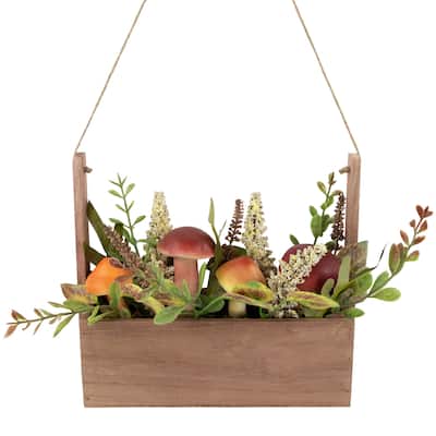 Mushroom and Fall Foliage Hanging Wooden Basket - 19"