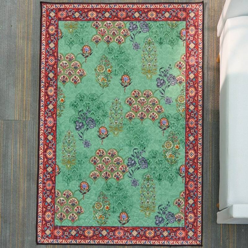 Rustic Chic Abstract Indoor Rug Anti-slip & Washable Green