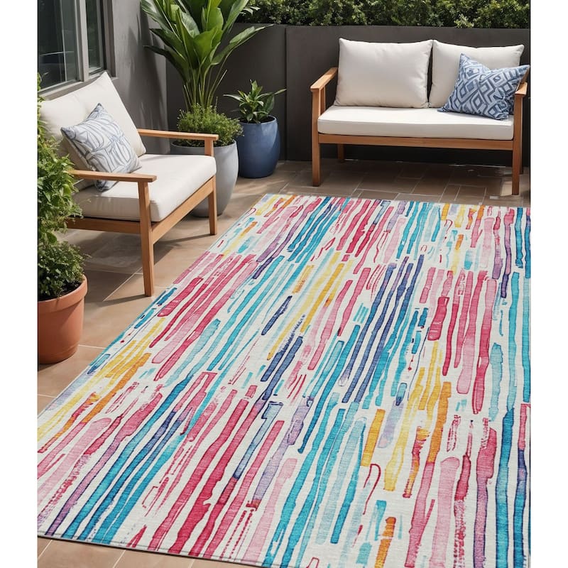 HomeRoots Striped Modern Rectangle Outdoor Rug - 5' X 8'