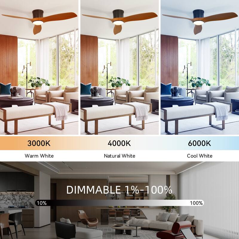 52in Smart Low Profile Ceiling Fans with Lights Remote Quiet DC Motor Control with WIFI Alexa App - 52