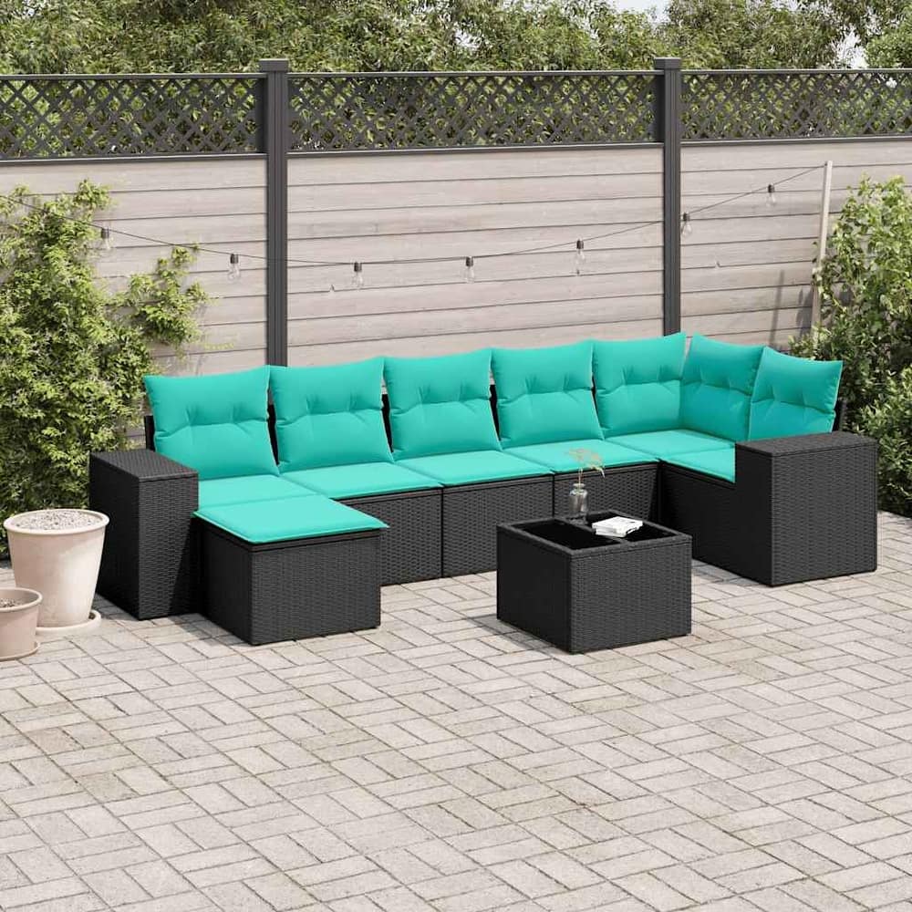 vidaXL 7/8 Piece Patio Sofa Set with Cushions Black/Brown/Gray Poly Rattan - 24.4 x 24.4 x 27.2