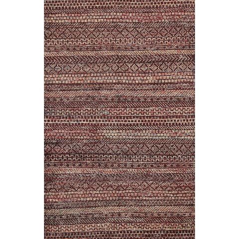 Indoor/ Outdoor Oriental Abstract Area Rug Hand-knotted Foyer Carpet - 5'0" x 8'0"