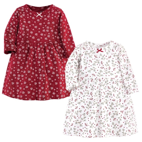 slide 1 of 1, Hudson Baby Infant and Baby Girl Long-Sleeve Cotton Dresses 2pk, Winterland 0-3 Months - Winterland