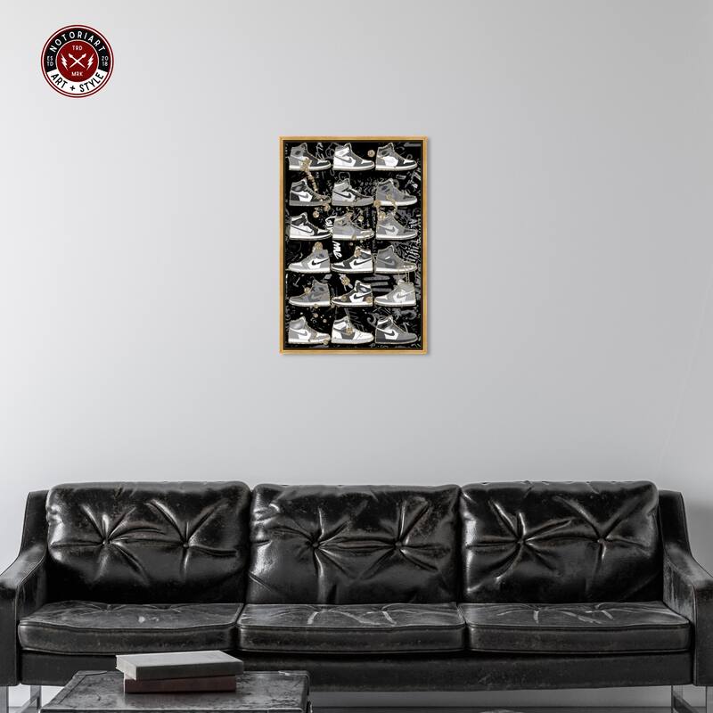 Notoriart Black And White Sneaker Collection Framed Sneaker 1 Piece Canvas Wall Art
