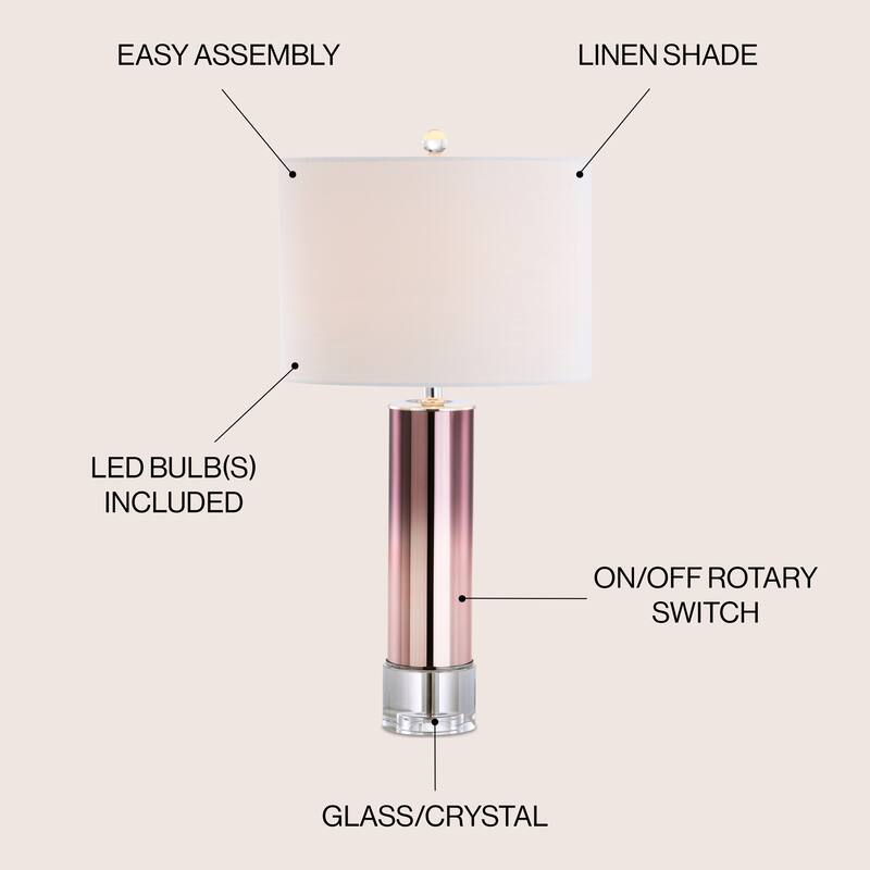 Bella 27" Glass /Crystal LED Table Lamp, Rose Gold by JONATHAN Y