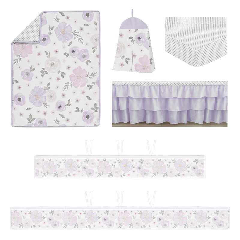 Boho Floral Girl Sweet Jojo Designs 6pc Crib Bedding + BreathableBaby Breathable Mesh Liner Bohemian Watercolor