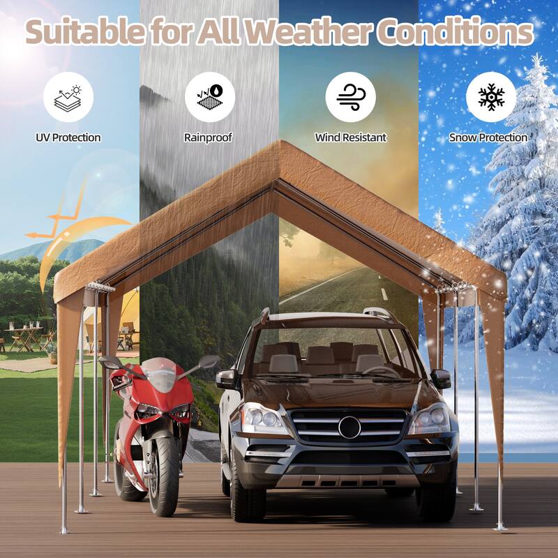 Heavy Duty Carport, All-Weather Waterproof Shelter with Steel Frame for Cars, Boats & Equipment
