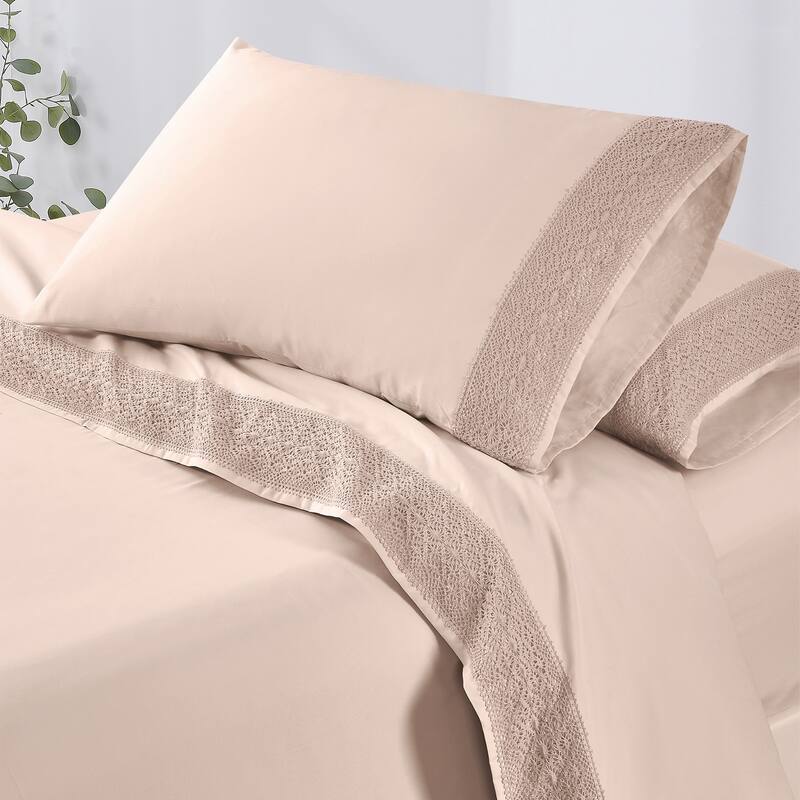 Modern Threads 4-Piece Soft Microfiber Crochet Lace Sheet Set