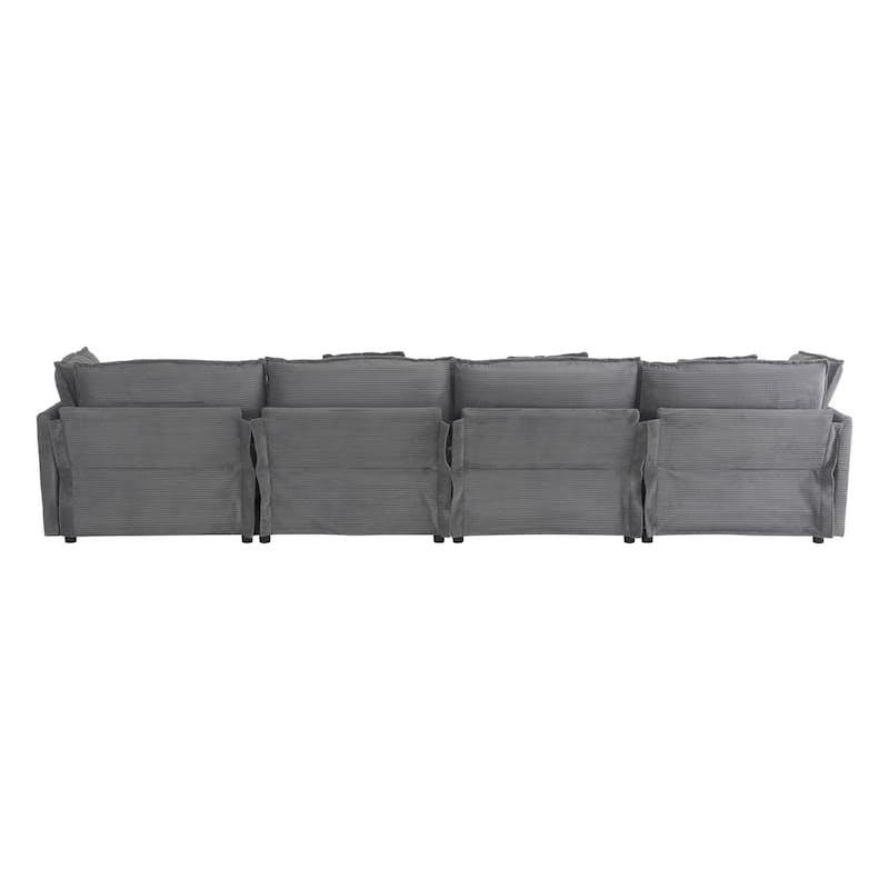 149.6" Corduroy U-Shaped Sectional Sofa with 2 Ottomans and Storage Pockets