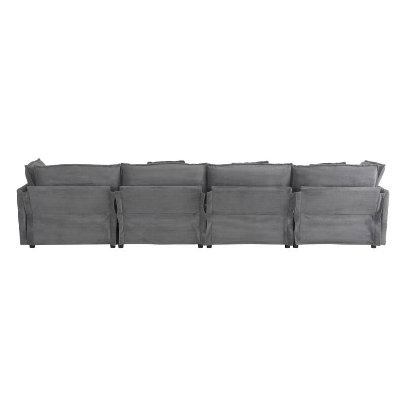 Modern Sofa Modular Sofa Couch Upholstered Corduroy L-Shape Sectional Sofa with Side Storage Pockets for Living Room