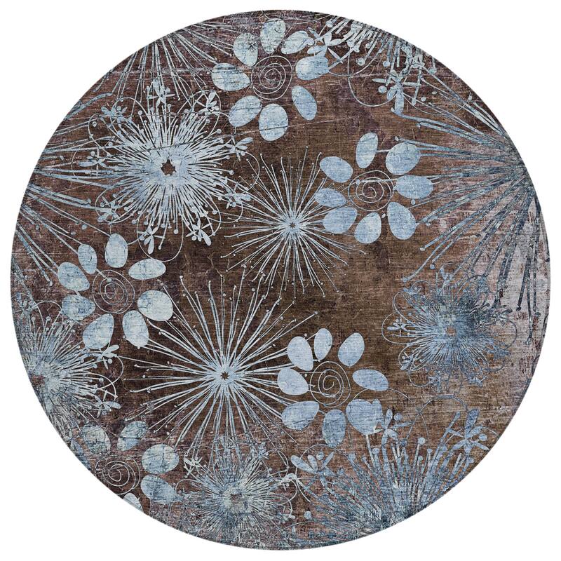Machine Washable Indoor/ Outdoor Floral Geo Chantille Rug