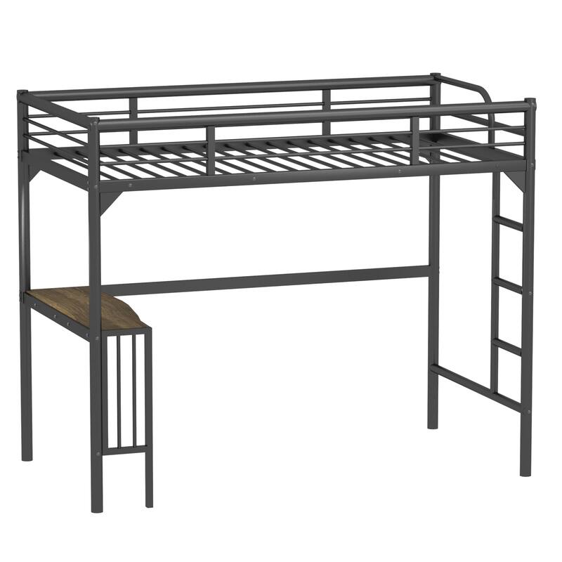 Twin Metal Loft Bed with Desk, Ladder, and Guardrails