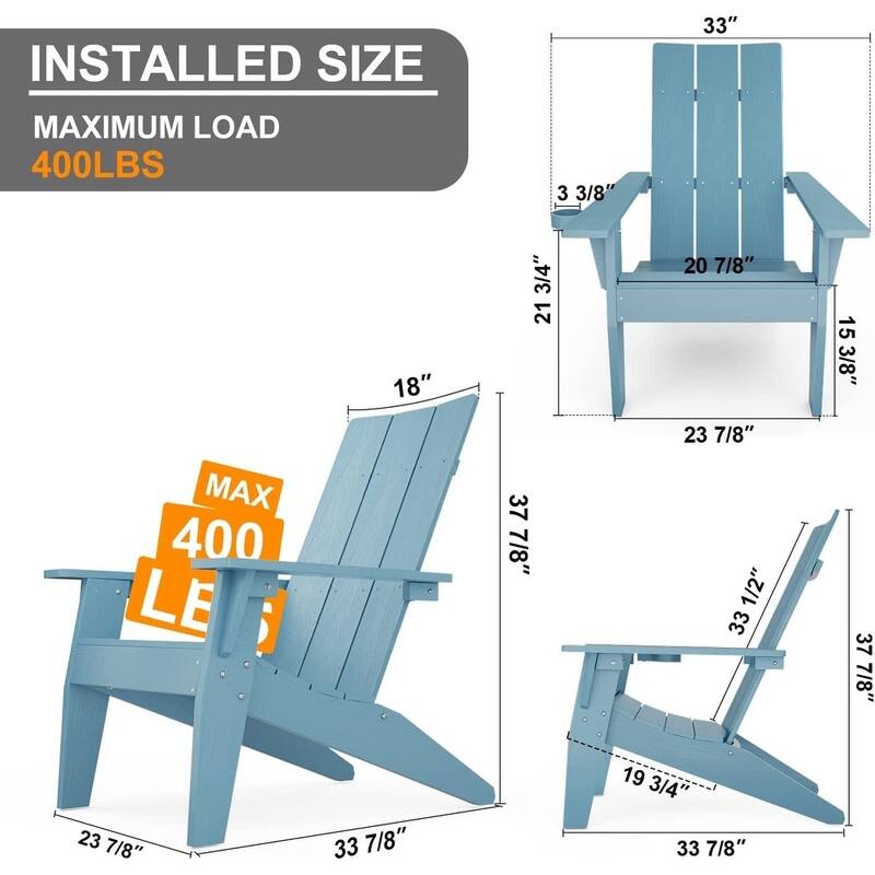 WINSOON 2-Piece All Weather HIPS Outdoor Adirondack Chair with Cup-Holder and Ottoman