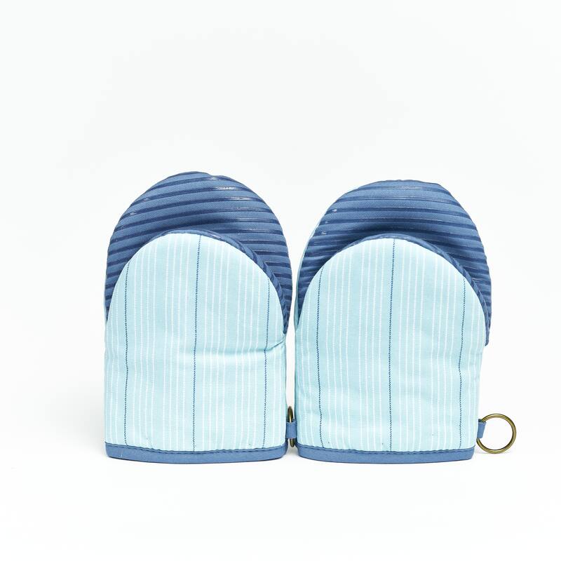 Nautica Home Aqua Striped 100% Cotton Mini Oven Mitt With Silicone Palm (Set of 2)