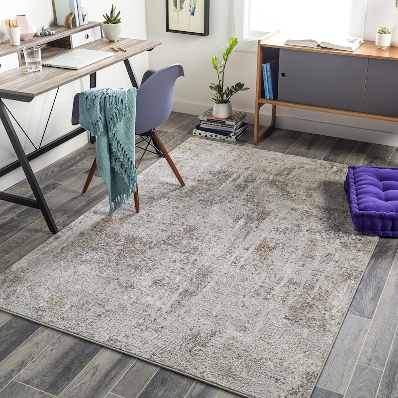 Livabliss Shabby Chic Carmel Abstract Area Rug - 2' x 2'11" - Light Grey/Yellow