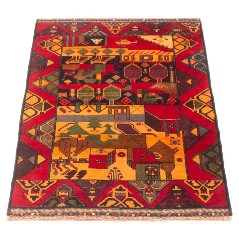 ECARPETGALLERY Hand-knotted Baluch Red Wool Rug - 3'6 x 6'0