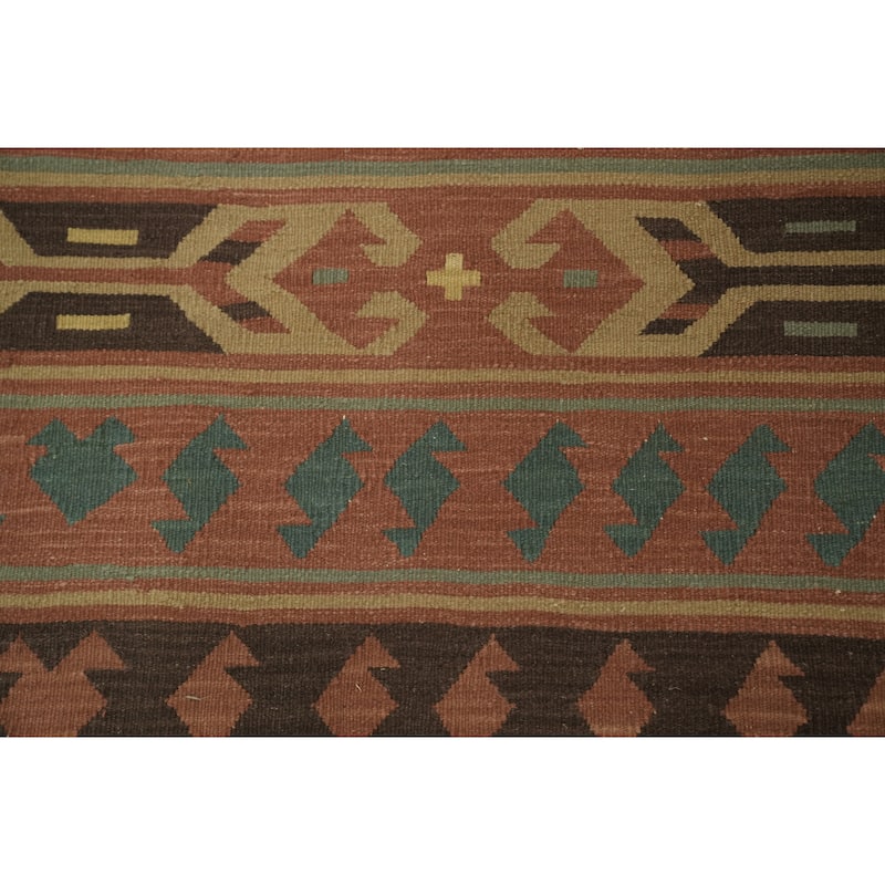 Hand Woven Oriental 100% Wool Carpet Southwestern Tribal Oranges & Rust Kilim Area Rug - 9' 9'' X 7' 9''