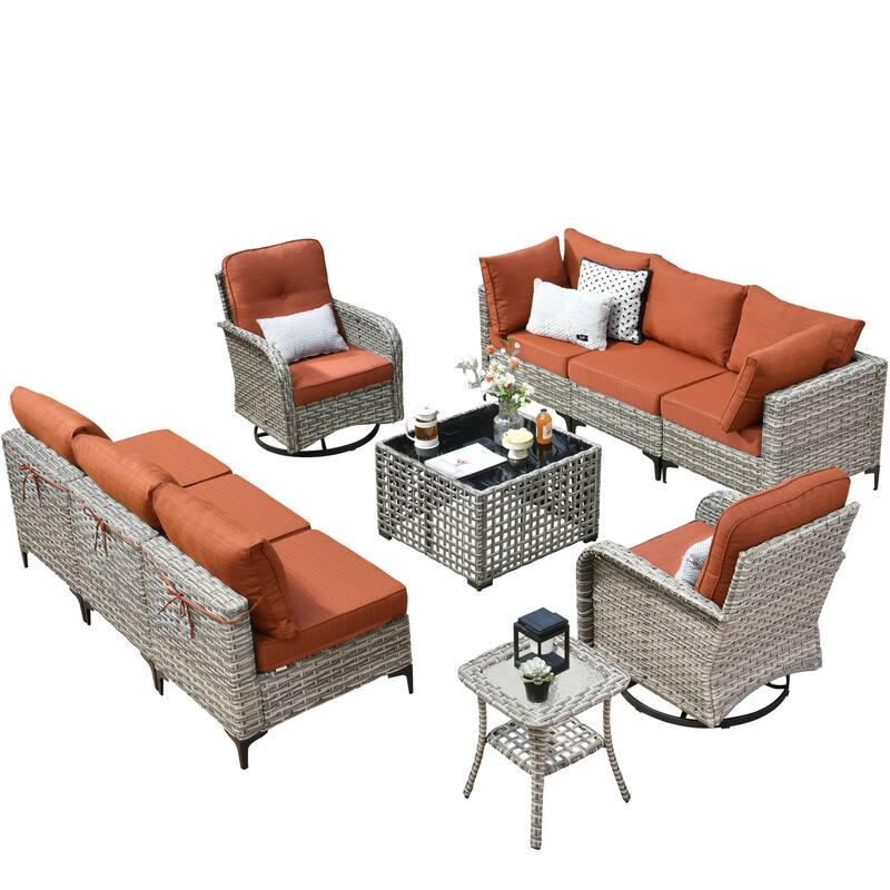 HOOOWOOO 10-piece Outdoor Furniture Wicker Swivel Rocking Chair Set