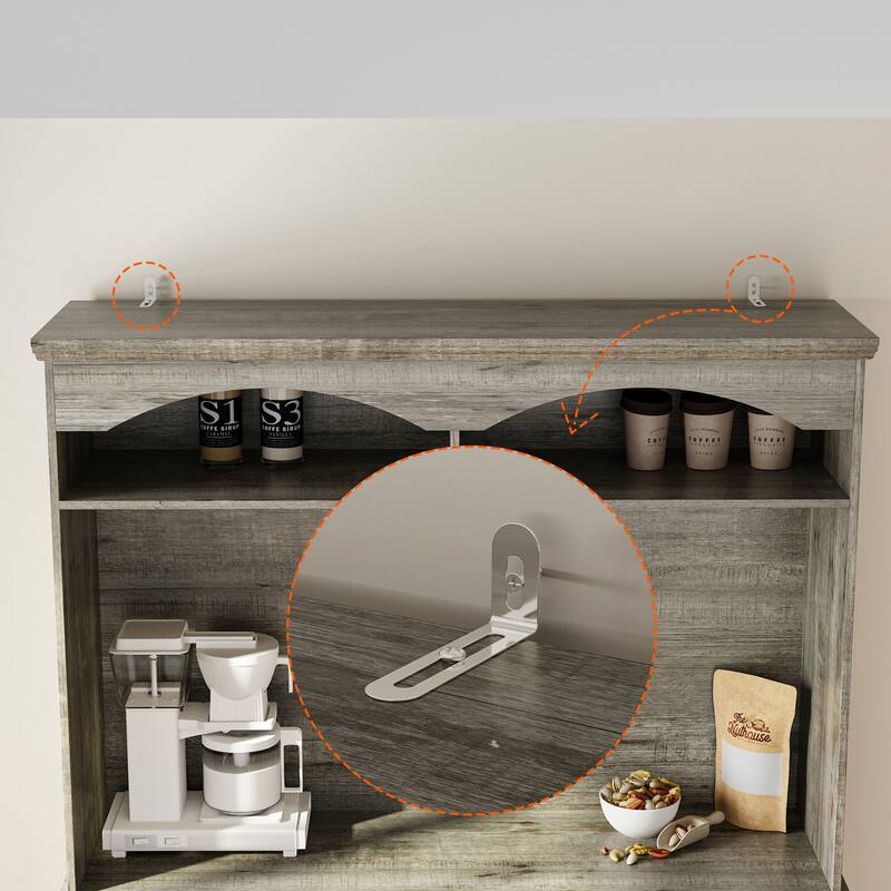 Coffee Bar Cabinet with Hutch and Storage Shelves Rustic Buffet Cabinet with 4 Doors for Kitchen or Dining Room