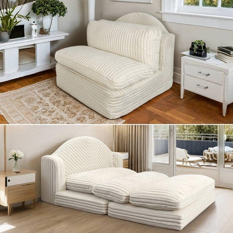 WOWMAX Chaise Lounge Chair Indoor, 78 Inch Oversized Sleeper Chair, Comfy Couch- Upholstered Sofa for Living Room, Beige - Beige