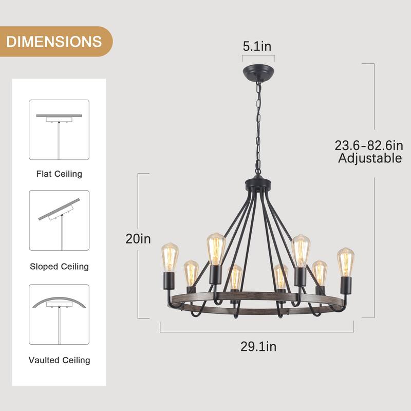 8-Light Candlestick Circle Wagon Wheel Foyer Chandelier Linear Island Chandelier Lighting for Dining Room