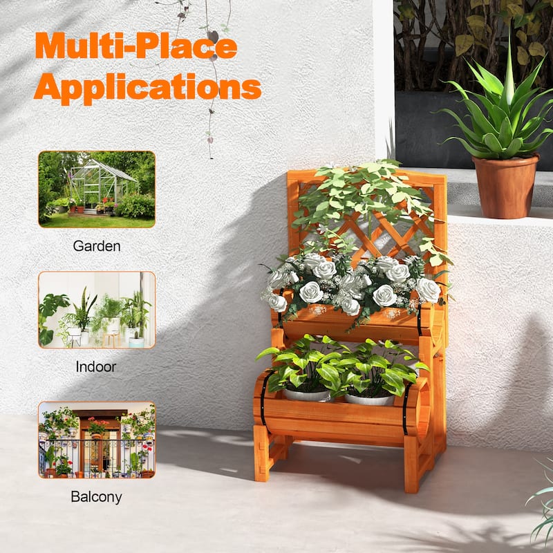 Gymax 2-Tier Wooden Raised Garden Bed Container w/2 Cylindrical