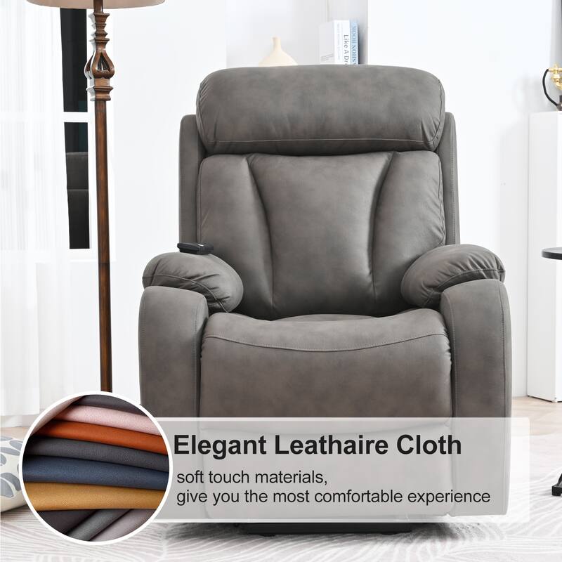 Grey Fabric Power Lift Recliner Chair for Elderly, with Remote Control, Overstuffed Cushion, Side Pocket, and Heavy-Duty Frame