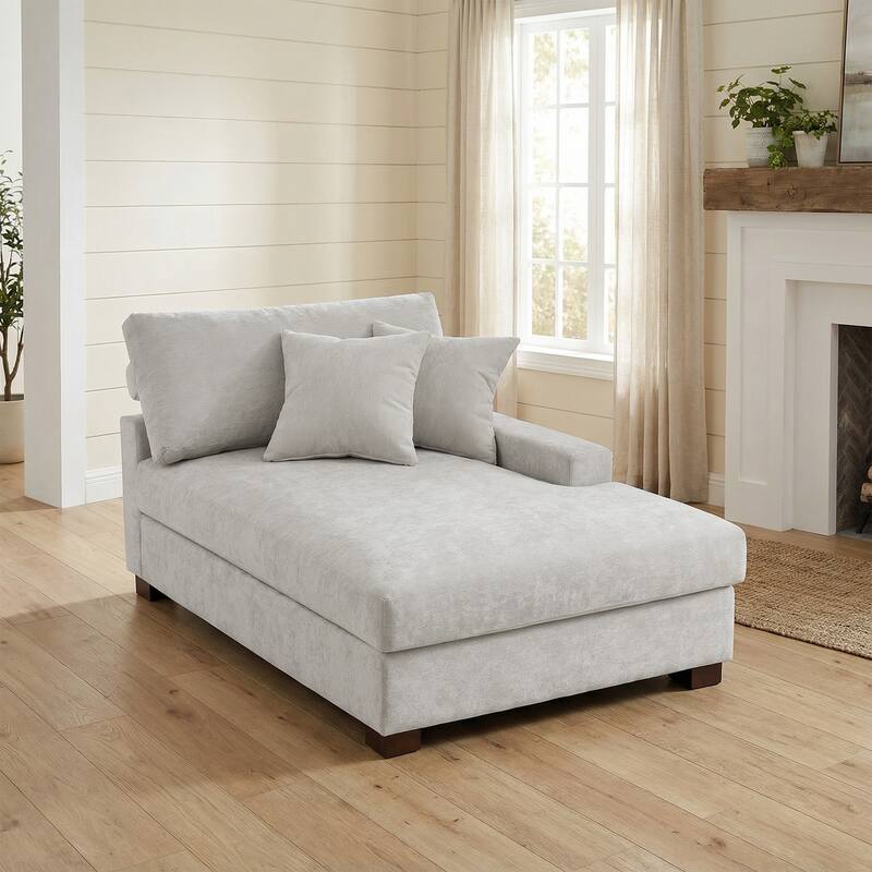 Plush Chenille Single Modular Sectional Sofa Chaise with Pillows