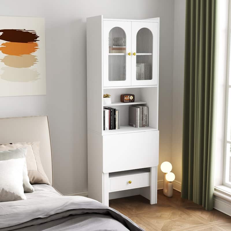 Fold-out Convertible Writing Table Study Desk with Cabinet and Drawer