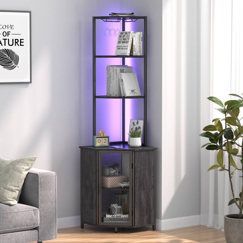 VECELO Tall Bookshelf 63.2"Large Bookcases Organizer with LED Lights Free-Standing Library Bookshelf with 5-Tier Storage Shelves
