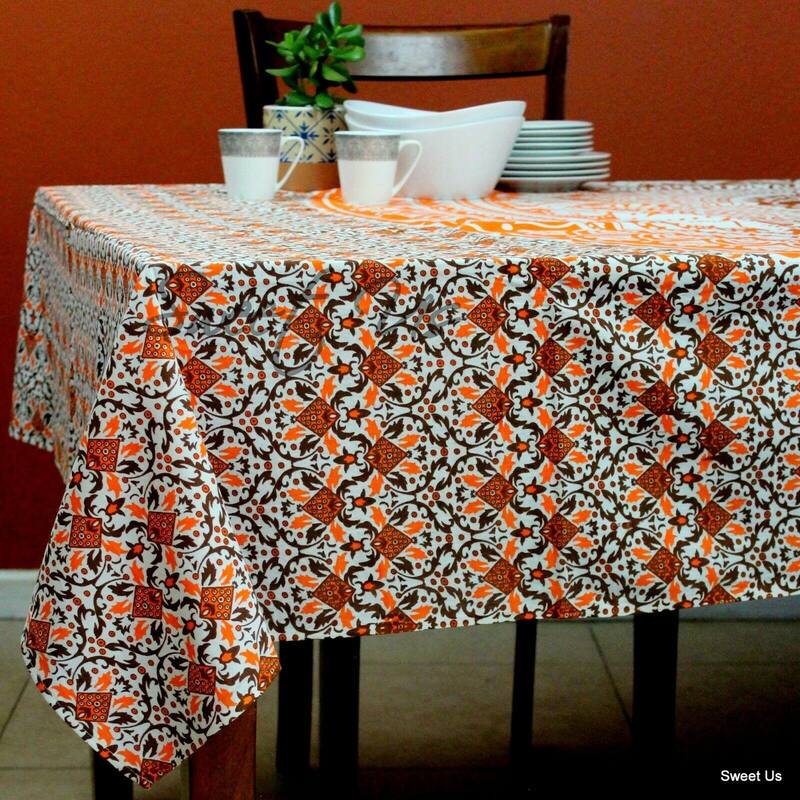 Cotton Stunning Tie Dye Floral Tablecloth Rectangle - 60 x 98 in