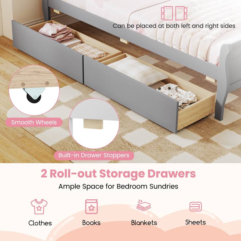 Costway Twin Size Bed Frame with 2 Storage Drawers Wood Platform Bed