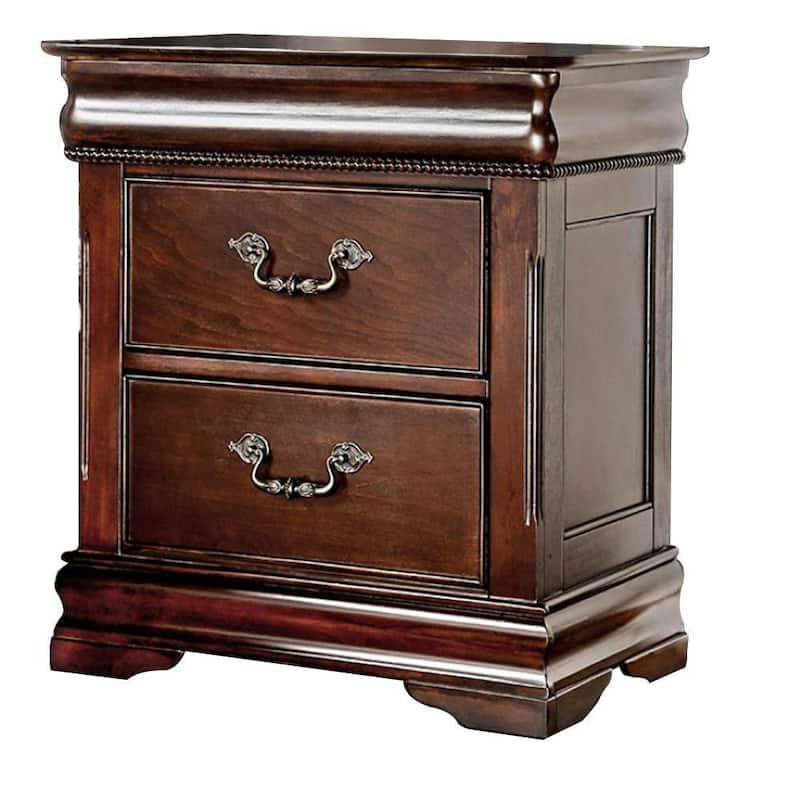 Solid Wood 2-Drawers Hidden Top Drawer Intricate Accents Bedside Table Bedroom - Brown