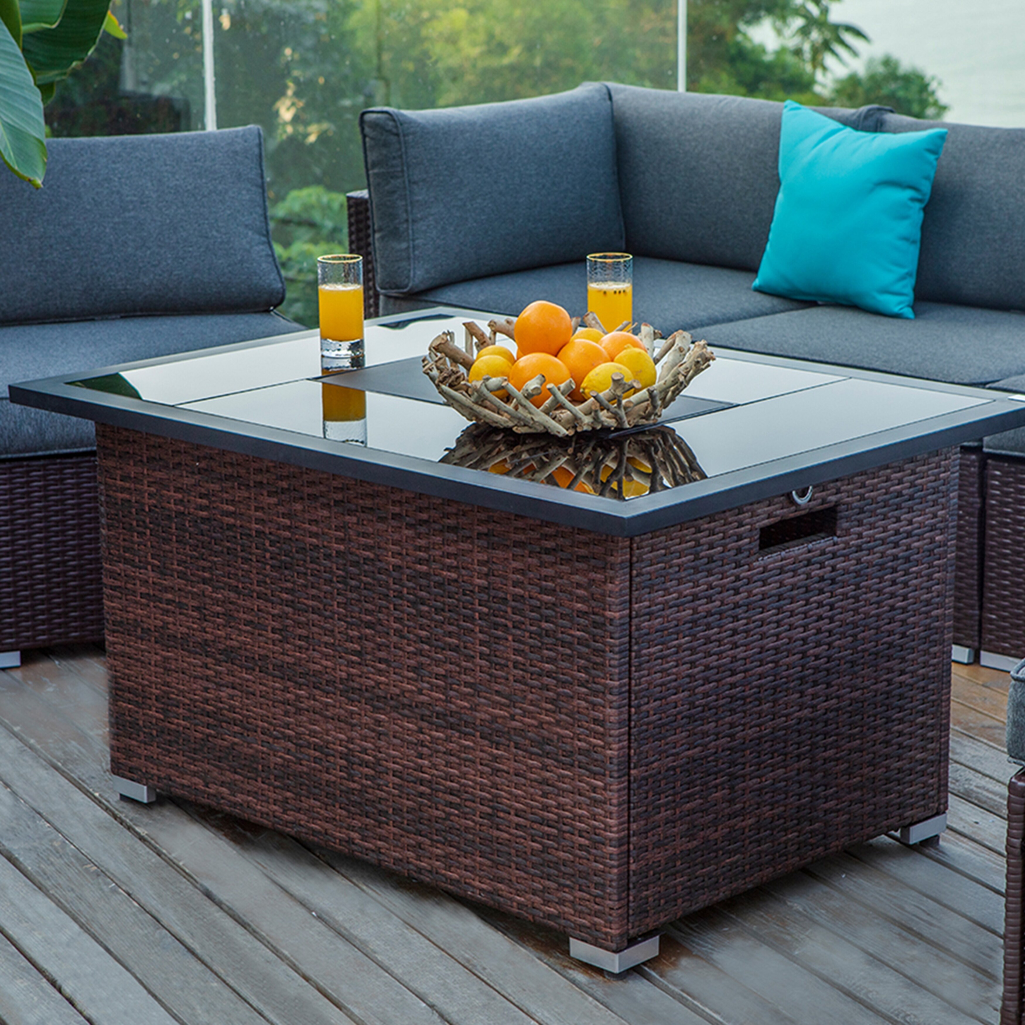 Shop Cosiest Outdoor Propane Rectangle Wicker Fire Pit Stainless